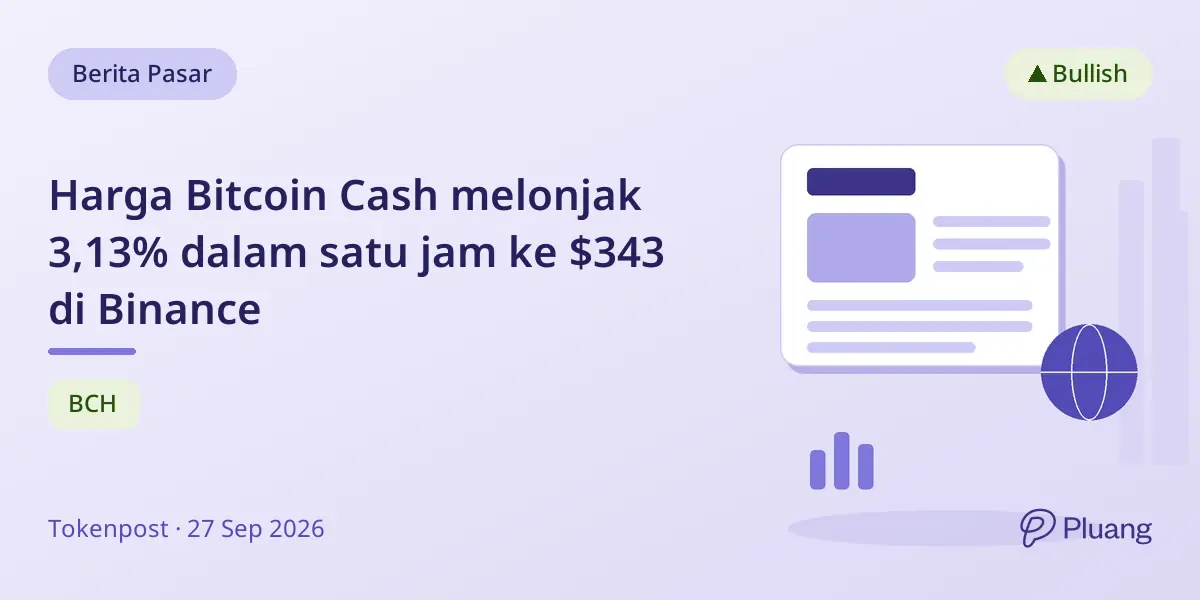 Harga Bitcoin Cash melonjak 3,13% dalam satu jam ke $343 di Binance