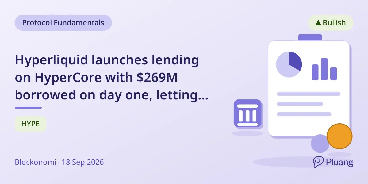 Hyperliquid launches lending on HyperCore with $269M borrowed on day one, letting users borrow USDC/USDT using HYPE or BTC.