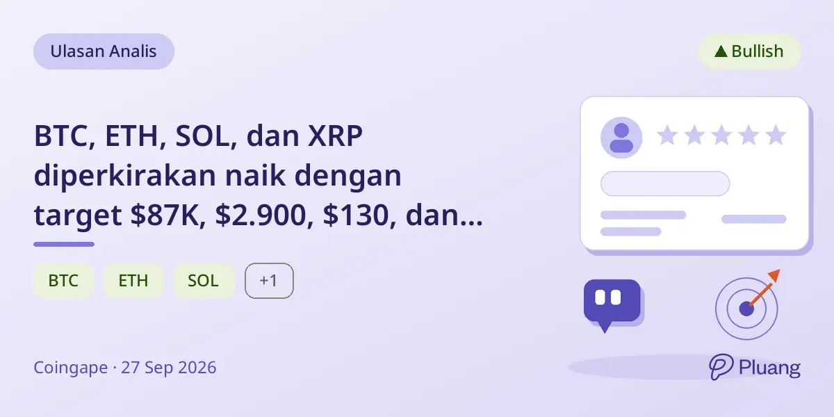 BTC, ETH, SOL, dan XRP diperkirakan naik dengan target $87K, $2.900, $130, dan $1,70 akhir September.