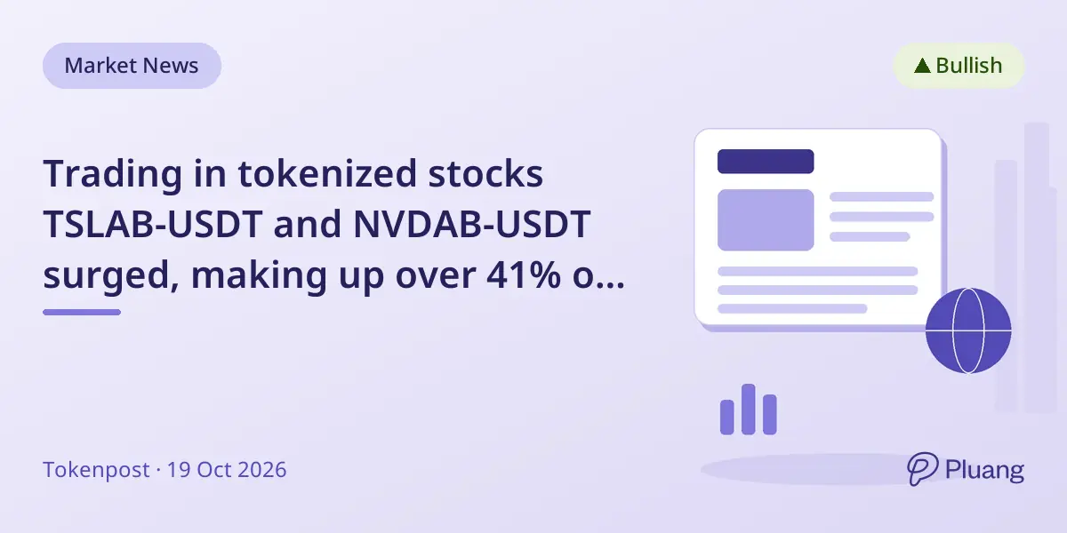 Trading in tokenized stocks TSLAB-USDT and NVDAB-USDT surged, making up over 41% of PancakeSwap's bStocks volume.
