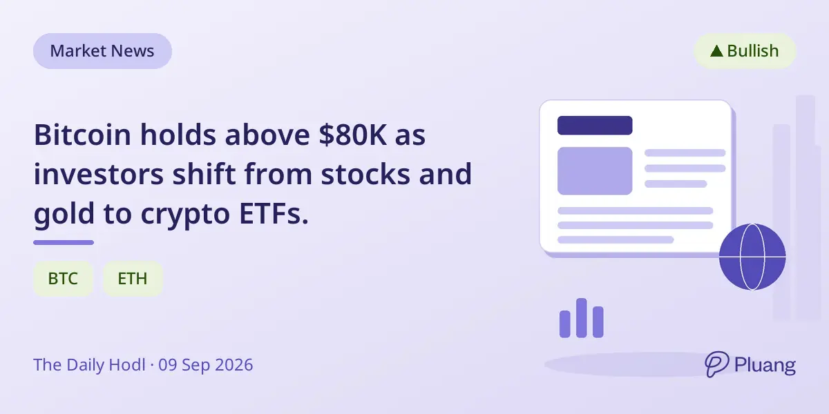 Bitcoin holds above $80K as investors shift from stocks and gold to crypto ETFs.