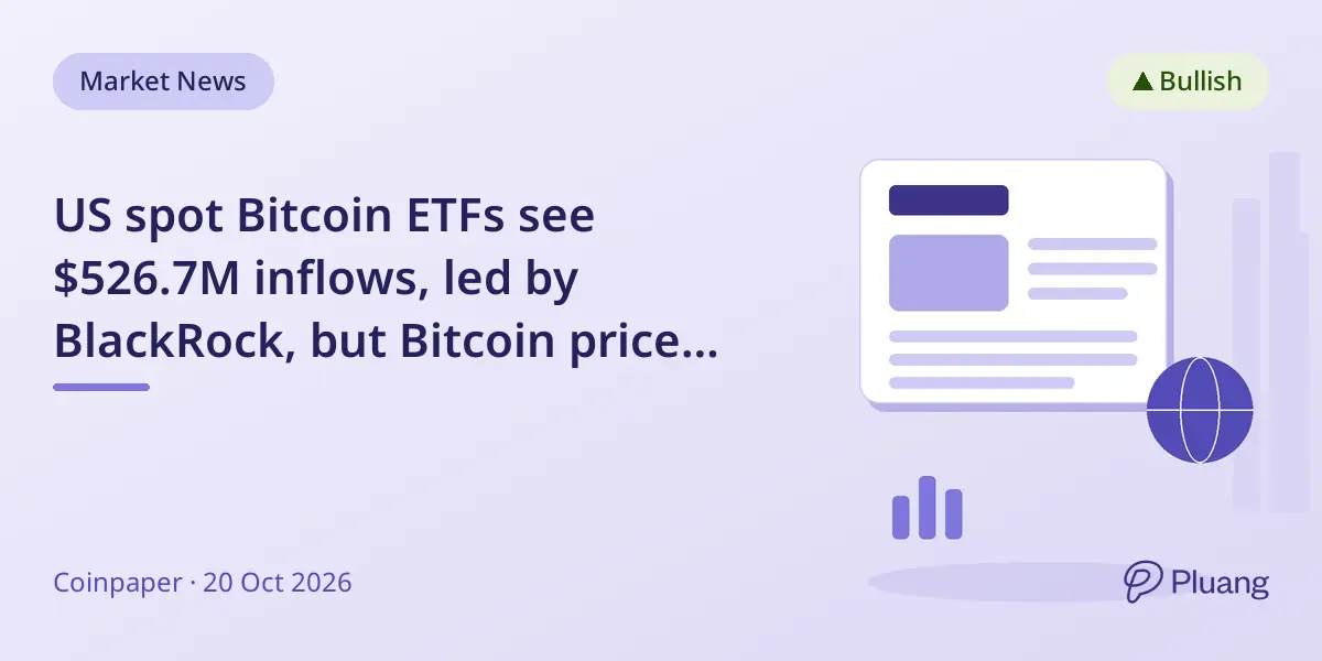 US spot Bitcoin ETFs see $526.7M inflows, led by BlackRock, but Bitcoin price remains volatile.