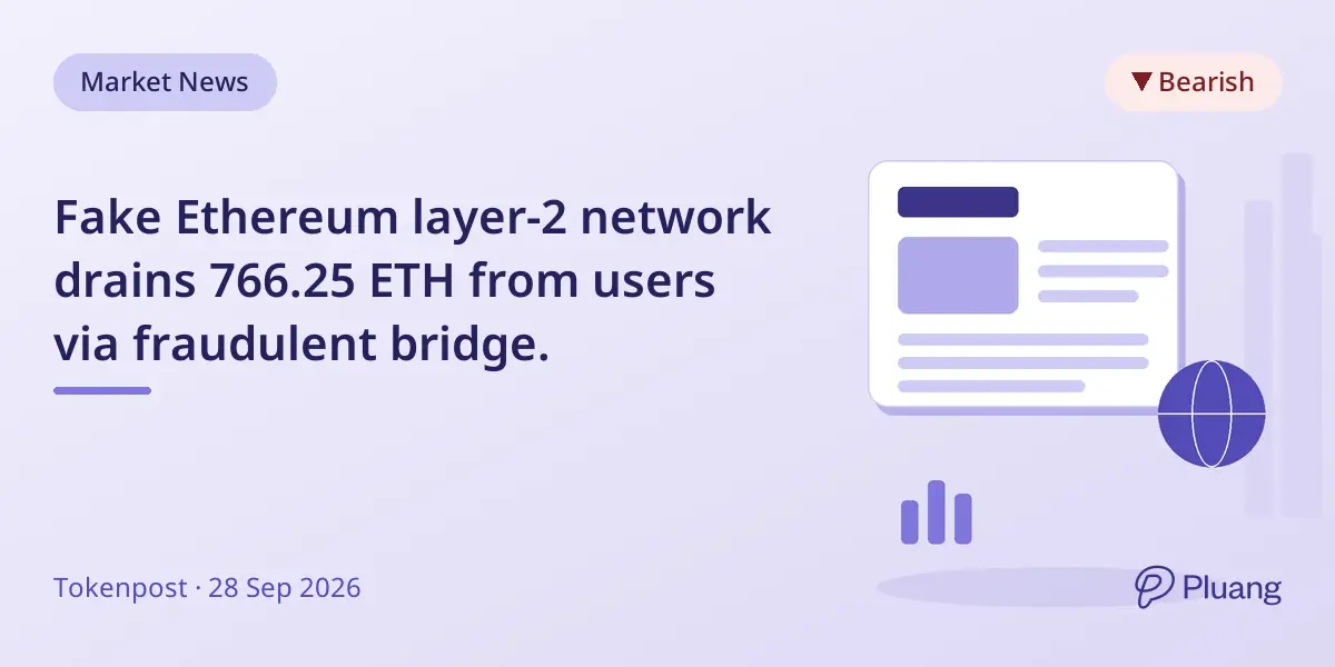 Fake Ethereum layer-2 network drains 766.25 ETH from users via fraudulent bridge.