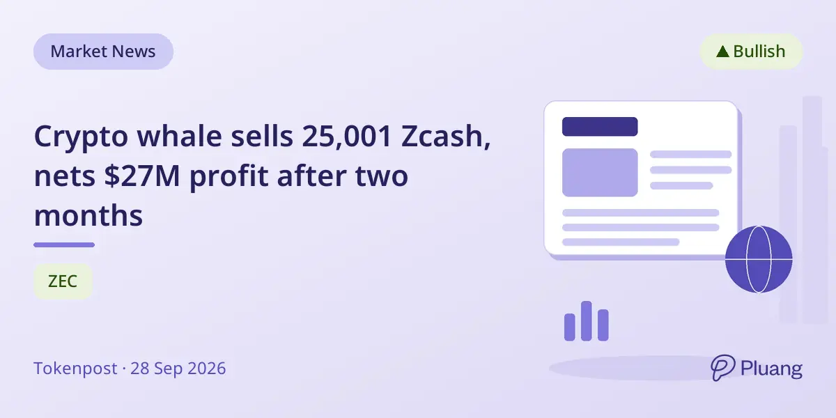 Crypto whale sells 25,001 Zcash, nets $27M profit after two months