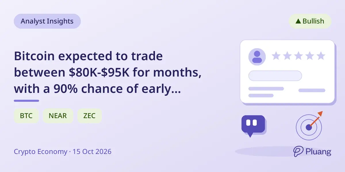 Bitcoin expected to trade between $80K-$95K for months, with a 90% chance of early bullish phase.