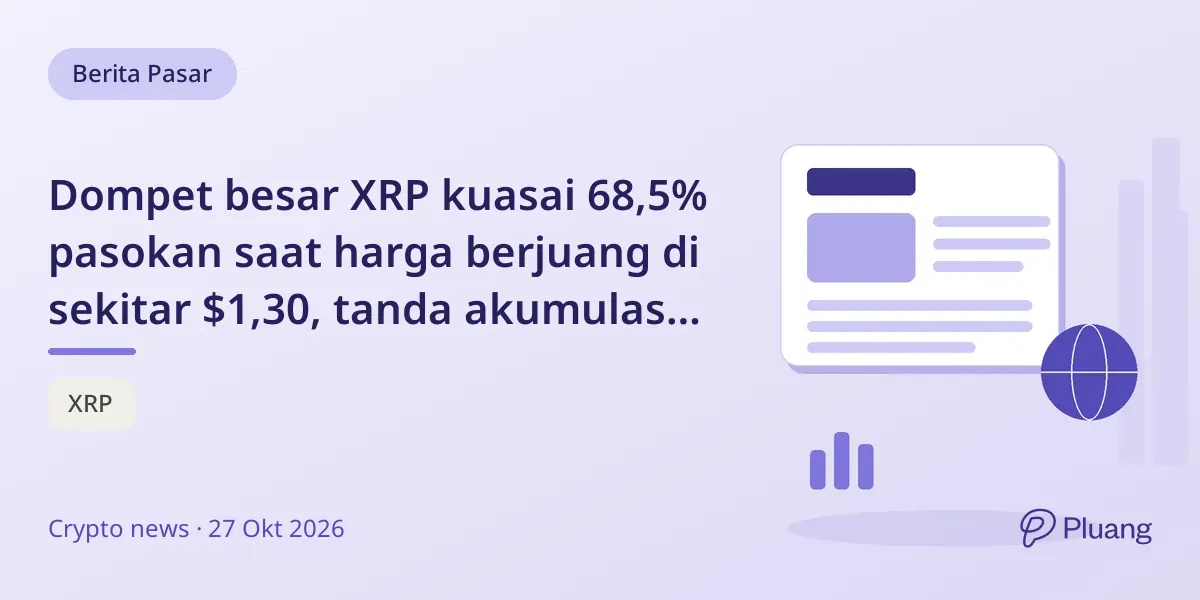 Dompet besar XRP kuasai 68,5% pasokan saat harga berjuang di sekitar $1,30, tanda akumulasi hati-hati.