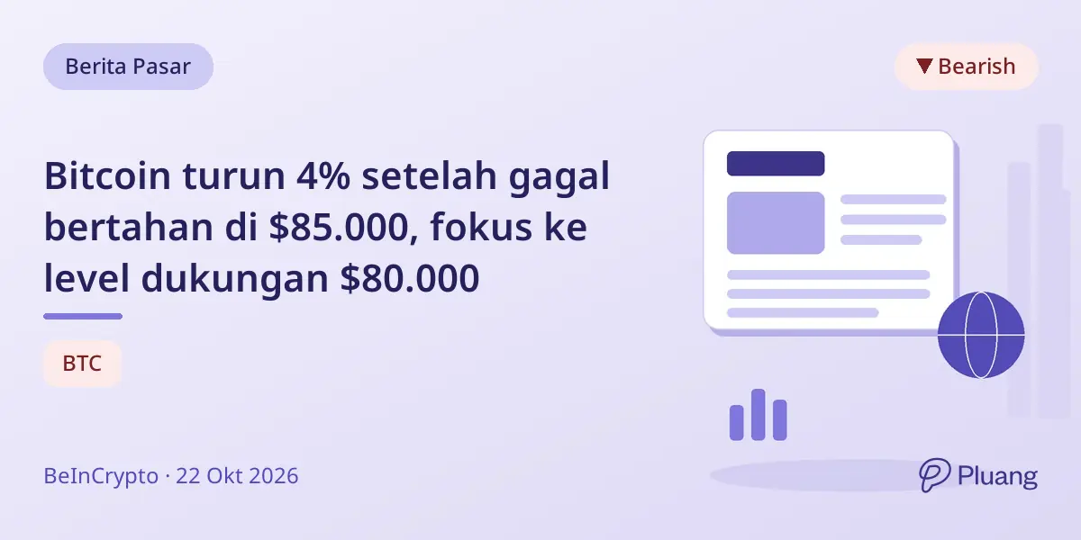 Bitcoin turun 4% setelah gagal bertahan di $85.000, fokus ke level dukungan $80.000