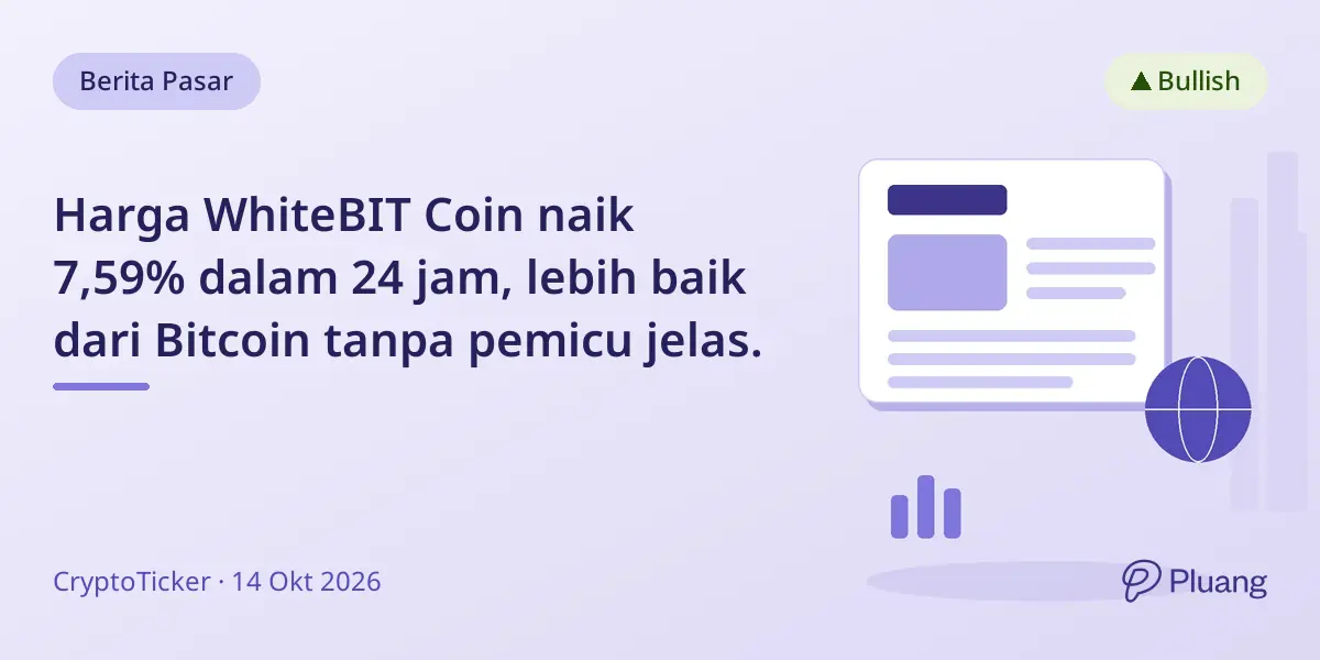 Harga WhiteBIT Coin naik 7,59% dalam 24 jam, lebih baik dari Bitcoin tanpa pemicu jelas.