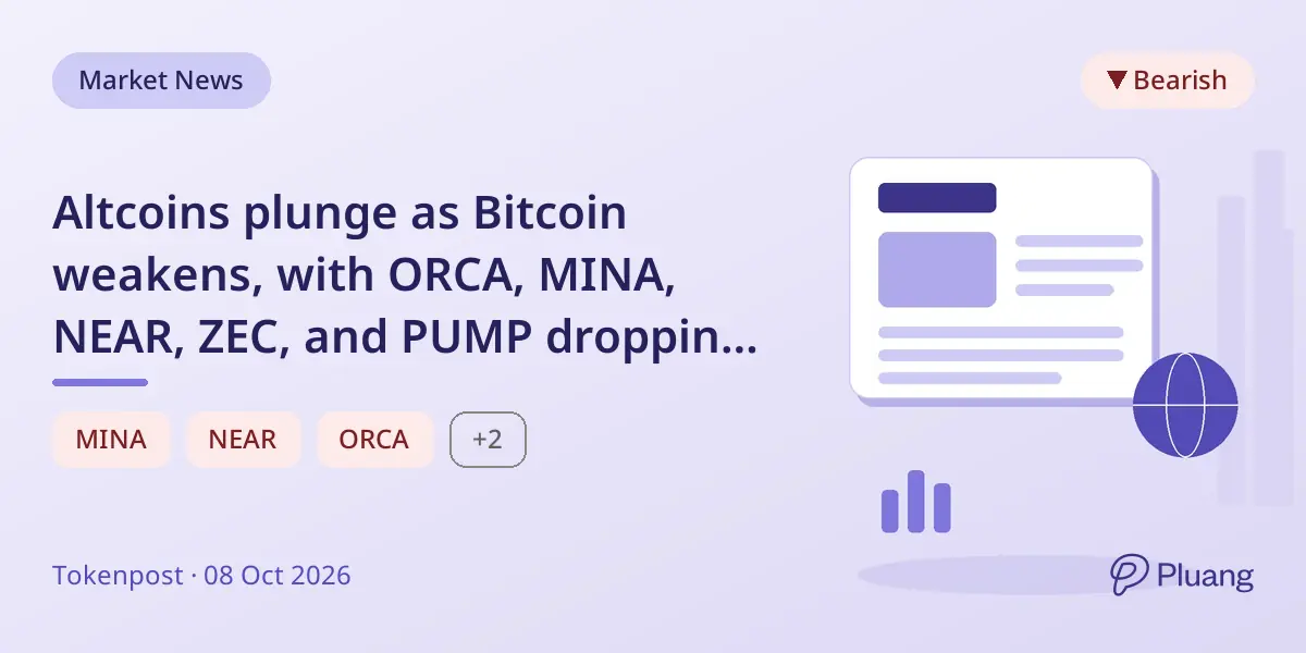 Altcoin lao dốc khi Bitcoin suy yếu, với ORCA, MINA, NEAR, ZEC và PUMP giảm mạnh vào ngày 9 tháng 10.