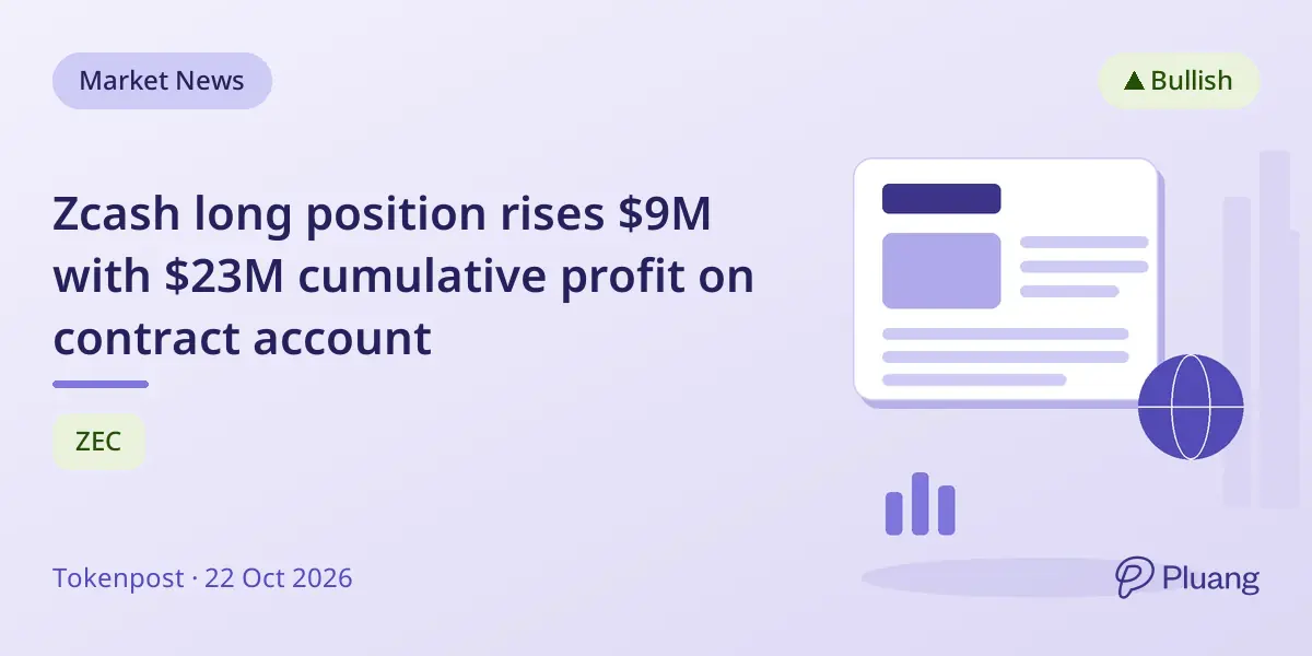 Zcash long position rises $9M with $23M cumulative profit on contract account