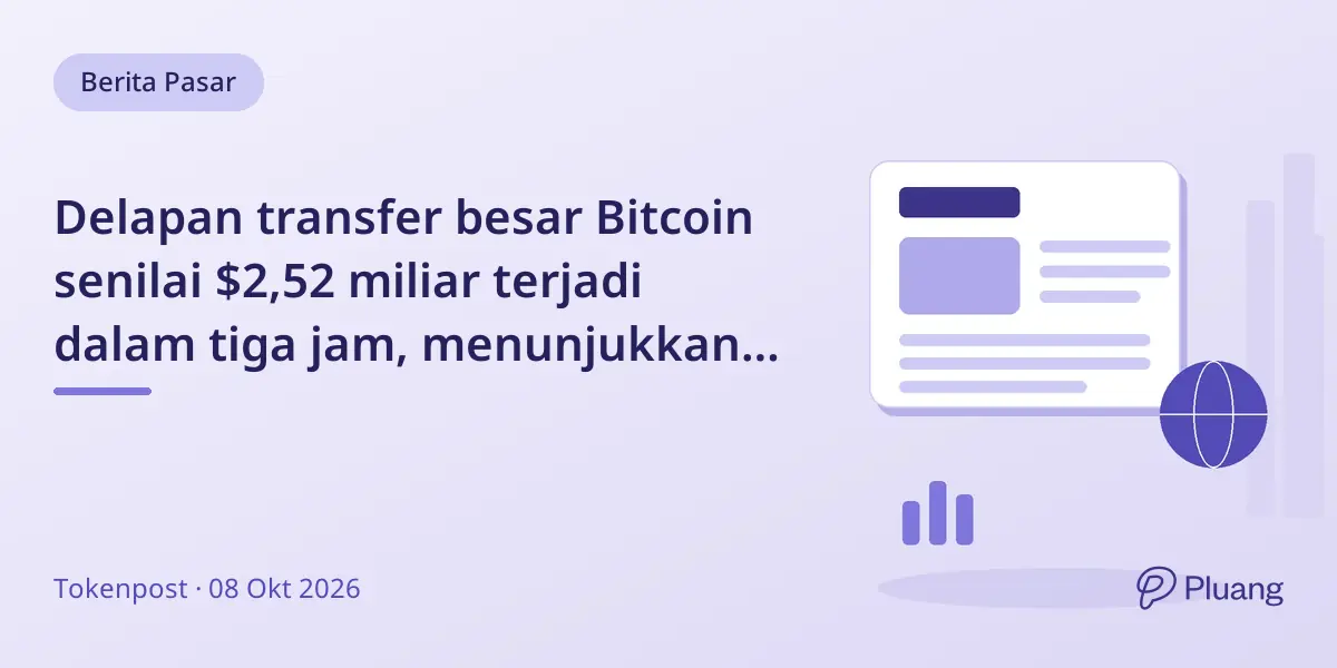Delapan transfer besar Bitcoin senilai $2,52 miliar terjadi dalam tiga jam, menunjukkan aktivitas dompet besar.