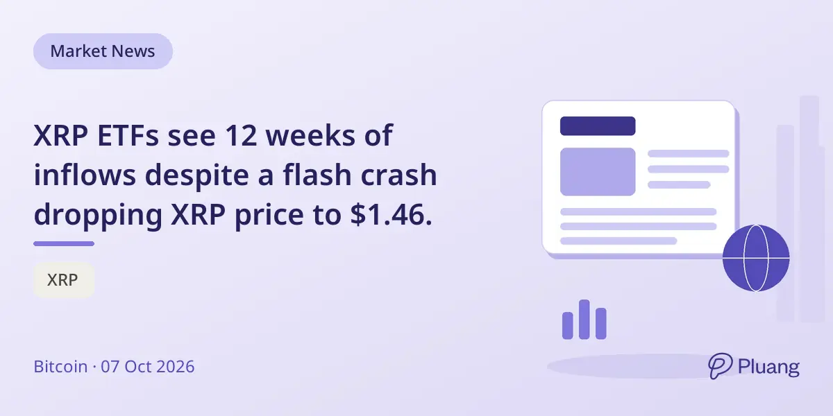 XRP ETFs see 12 weeks of inflows despite a flash crash dropping XRP price to $1.46.