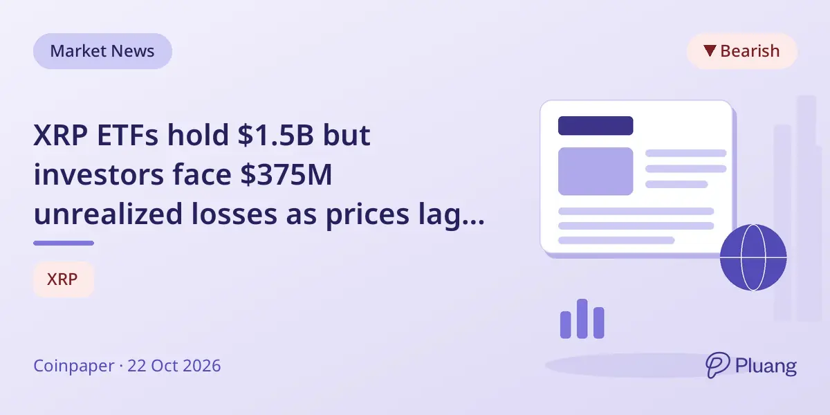 XRP ETFs hold $1.5B but investors face $375M unrealized losses as prices lag entry points.