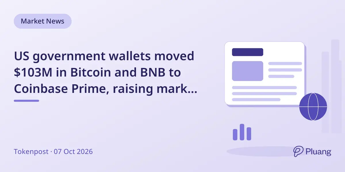 US government wallets moved $103M in Bitcoin and BNB to Coinbase Prime, raising market sale questions.