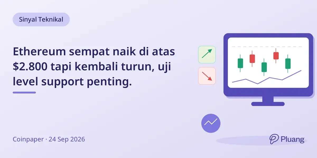 Ethereum sempat naik di atas $2.800 tapi kembali turun, uji level support penting.