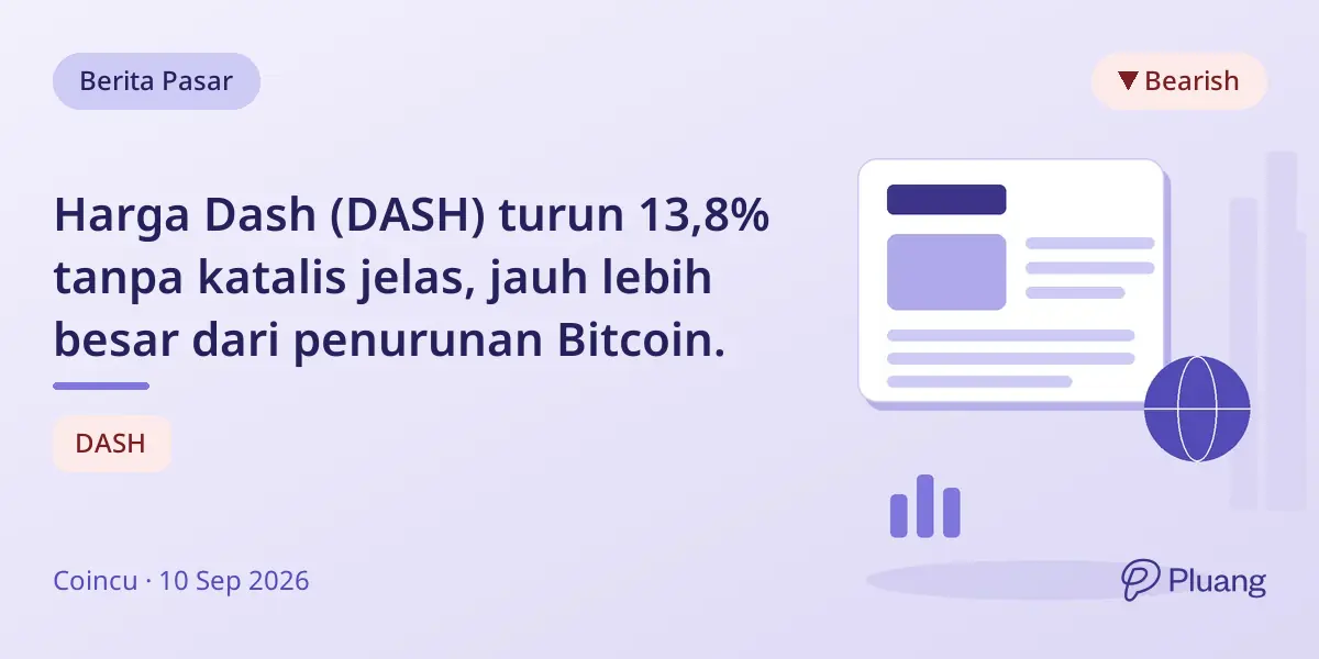 Harga Dash (DASH) turun 13,8% tanpa katalis jelas, jauh lebih besar dari penurunan Bitcoin.