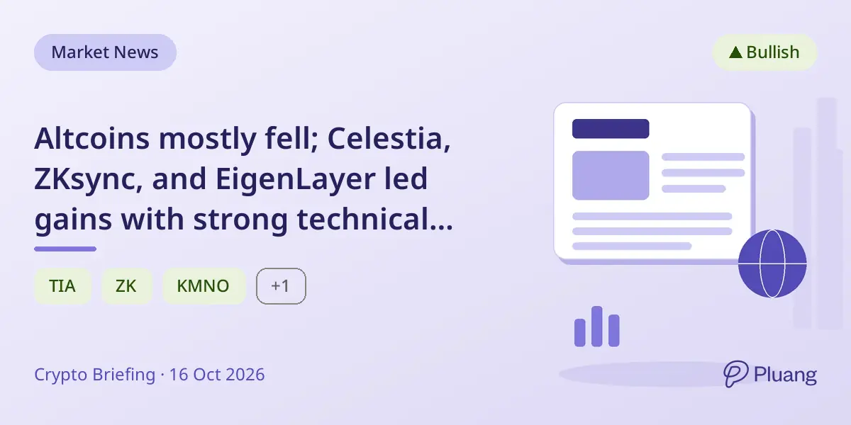 Altcoins mostly fell; Celestia, ZKsync, and EigenLayer led gains with strong technical catalysts.