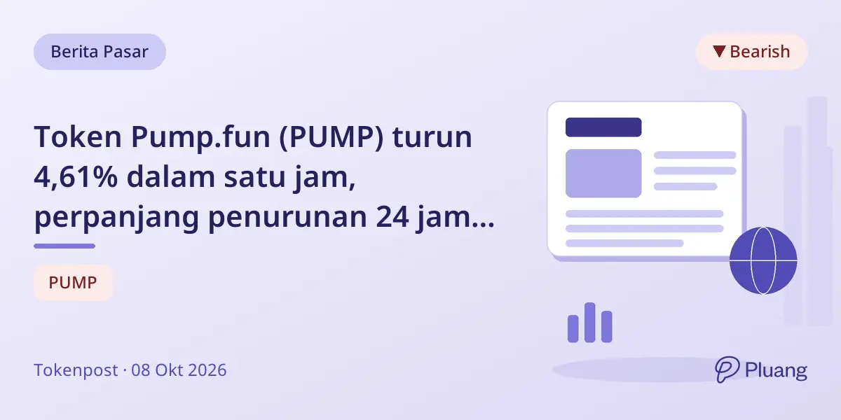 Token Pump.fun (PUMP) turun 4,61% dalam satu jam, perpanjang penurunan 24 jam jadi 6,56%.