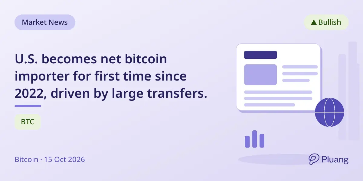 U.S. becomes net bitcoin importer for first time since 2022, driven by large transfers.