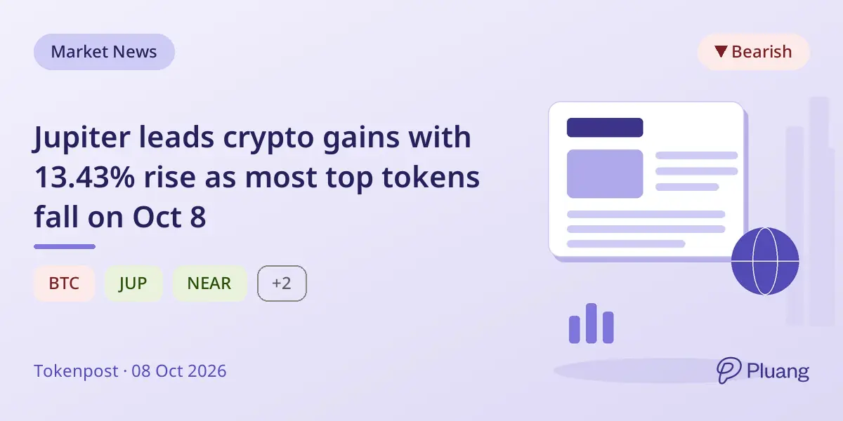 Jupiter leads crypto gains with 13.43% rise as most top tokens fall on Oct 8