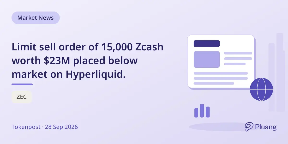 Limit sell order of 15,000 Zcash worth $23M placed below market on Hyperliquid.