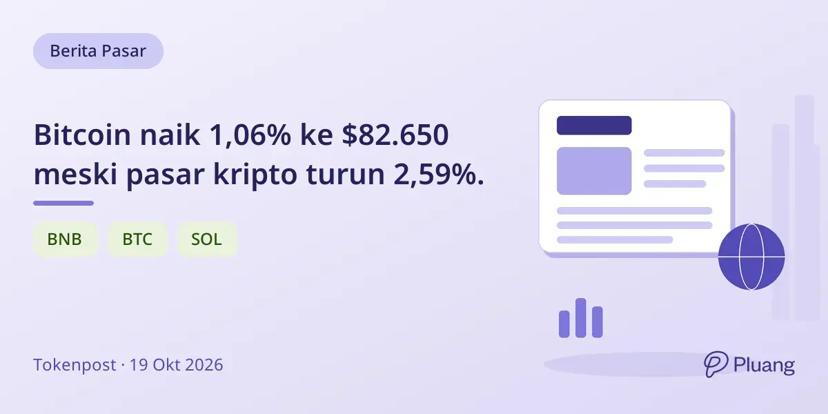 Bitcoin naik 1,06% ke $82.650 meski pasar kripto turun 2,59%.