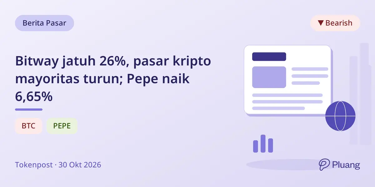Bitway jatuh 26%, pasar kripto mayoritas turun; Pepe naik 6,65%