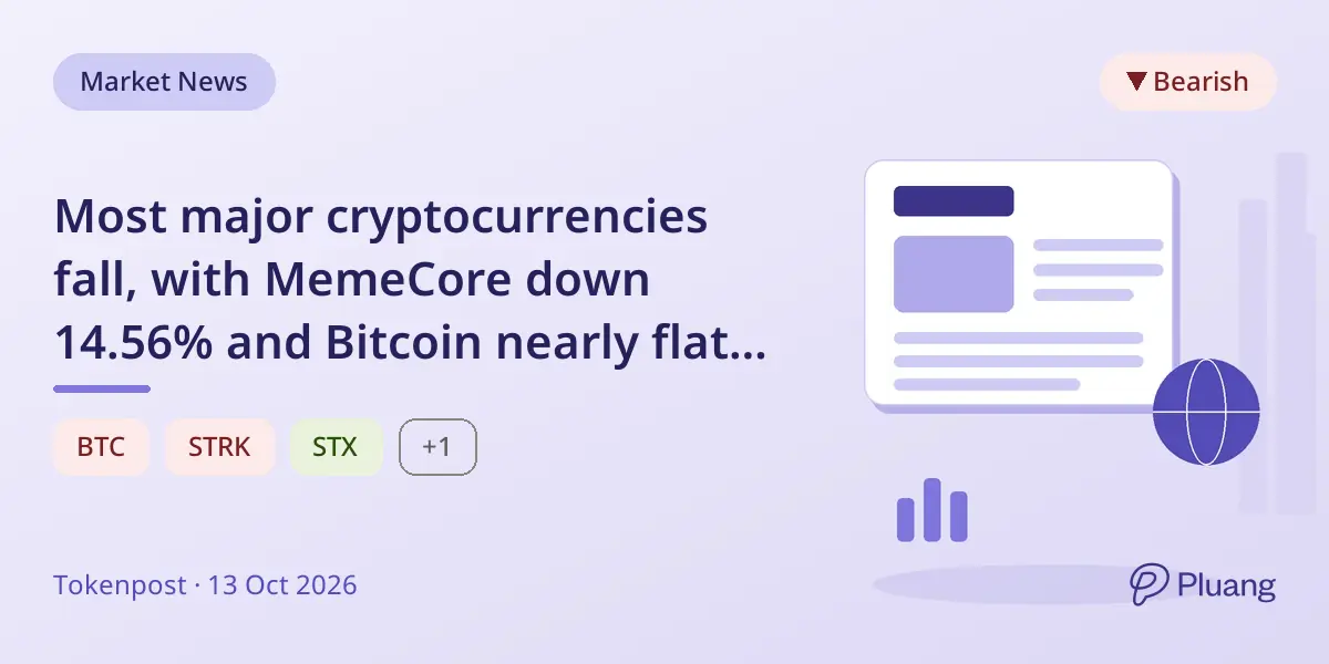 Most major cryptocurrencies fall, with MemeCore down 14.56% and Bitcoin nearly flat at $83,256