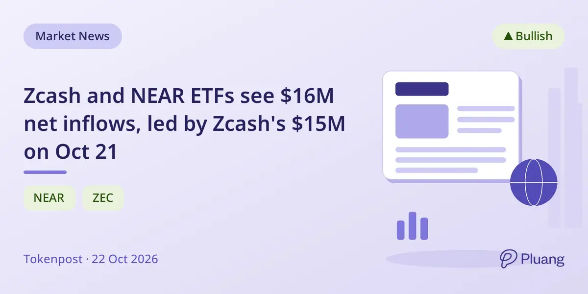 Zcash and NEAR ETFs see $16M net inflows, led by Zcash's $15M on Oct 21