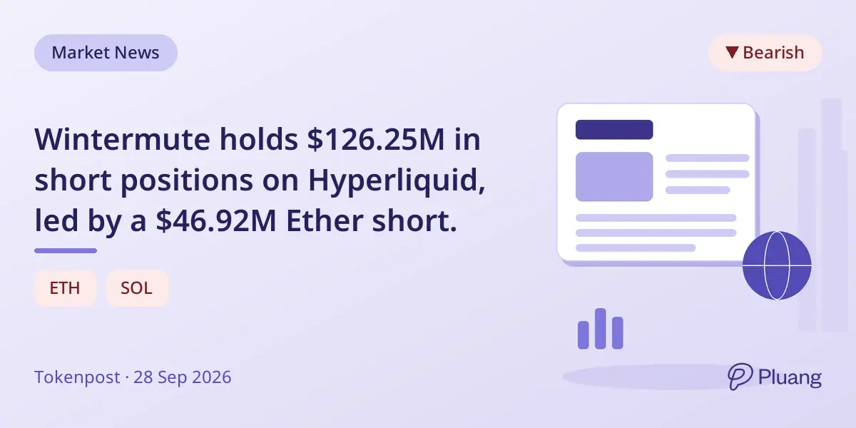 Wintermute holds $126.25M in short positions on Hyperliquid, led by a $46.92M Ether short.