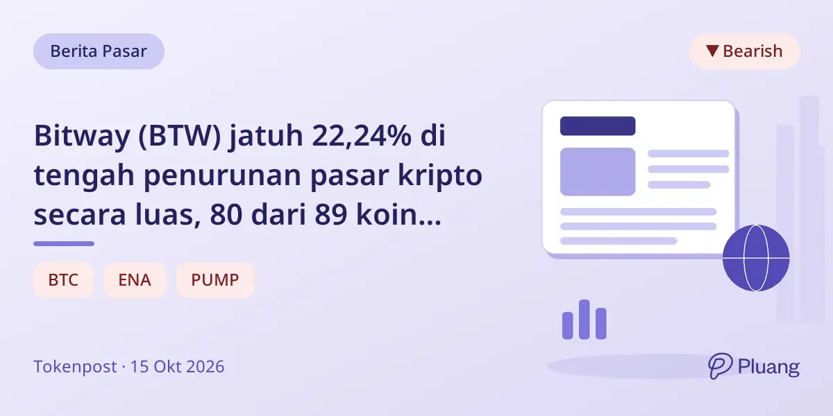 Bitway (BTW) jatuh 22,24% di tengah penurunan pasar kripto secara luas, 80 dari 89 koin utama turun.
