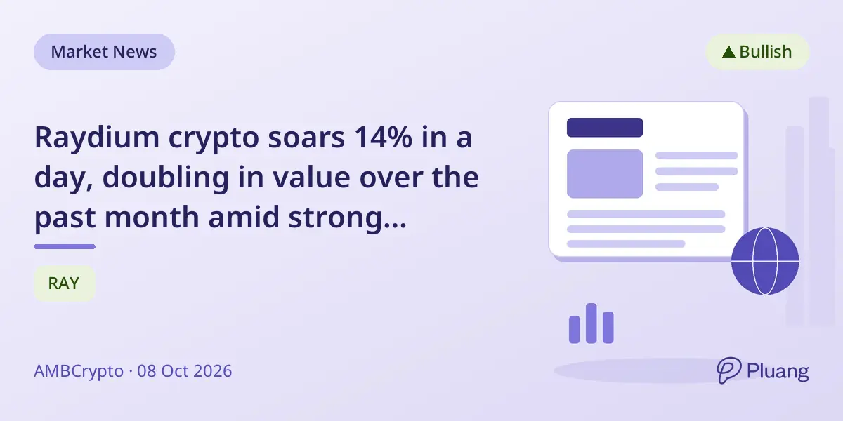 Raydium crypto soars 14% in a day, doubling in value over the past month amid strong tokenized stock trading on Solana.