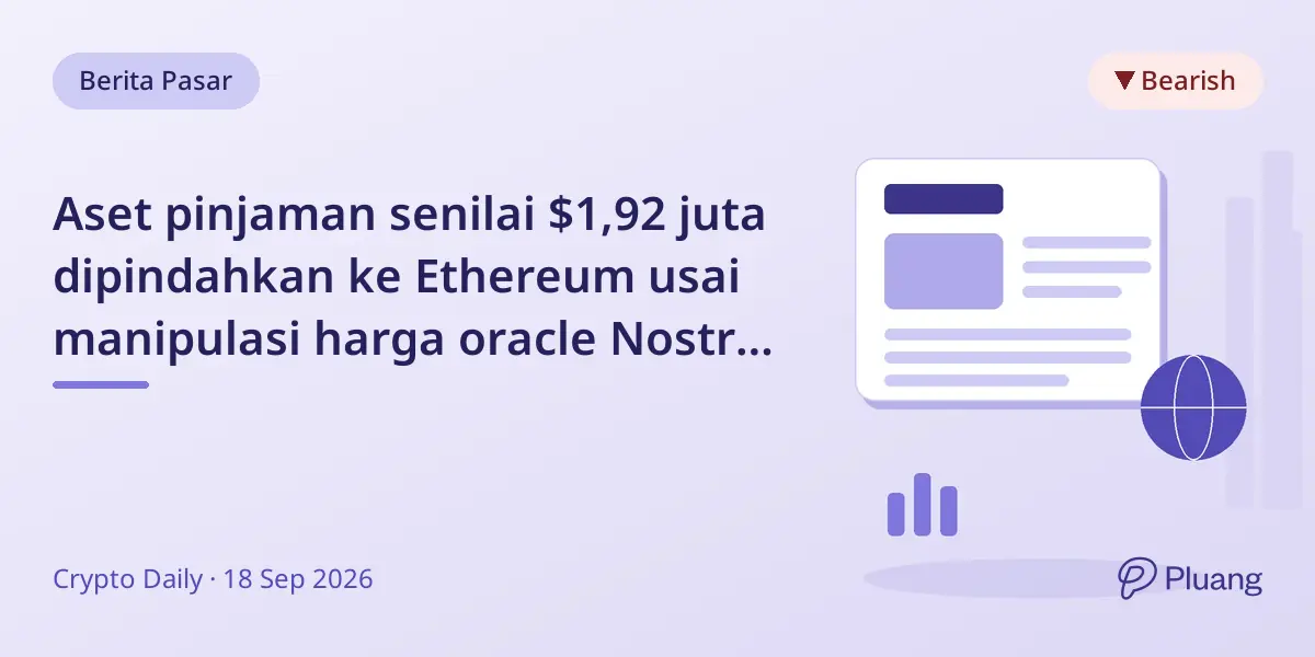 Aset pinjaman senilai $1,92 juta dipindahkan ke Ethereum usai manipulasi harga oracle Nostra senilai $3,5 juta