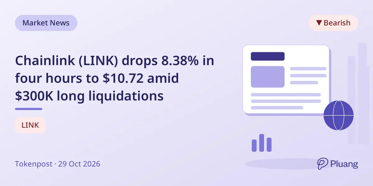 Chainlink (LINK) drops 8.38% in four hours to $10.72 amid $300K long liquidations