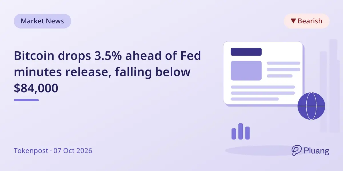 Bitcoin drops 3.5% ahead of Fed minutes release, falling below $84,000
