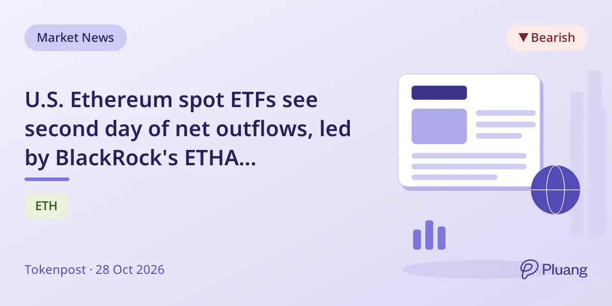 U.S. Ethereum spot ETFs see second day of net outflows, led by BlackRock's ETHA withdrawals.