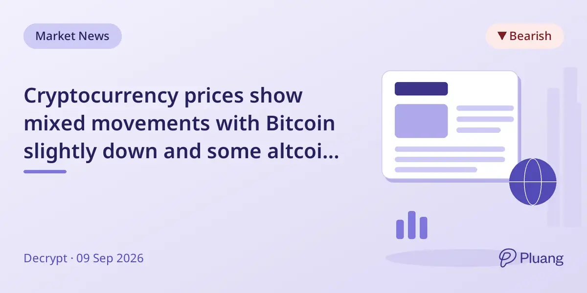 Cryptocurrency prices show mixed movements with Bitcoin slightly down and some altcoins gaining.