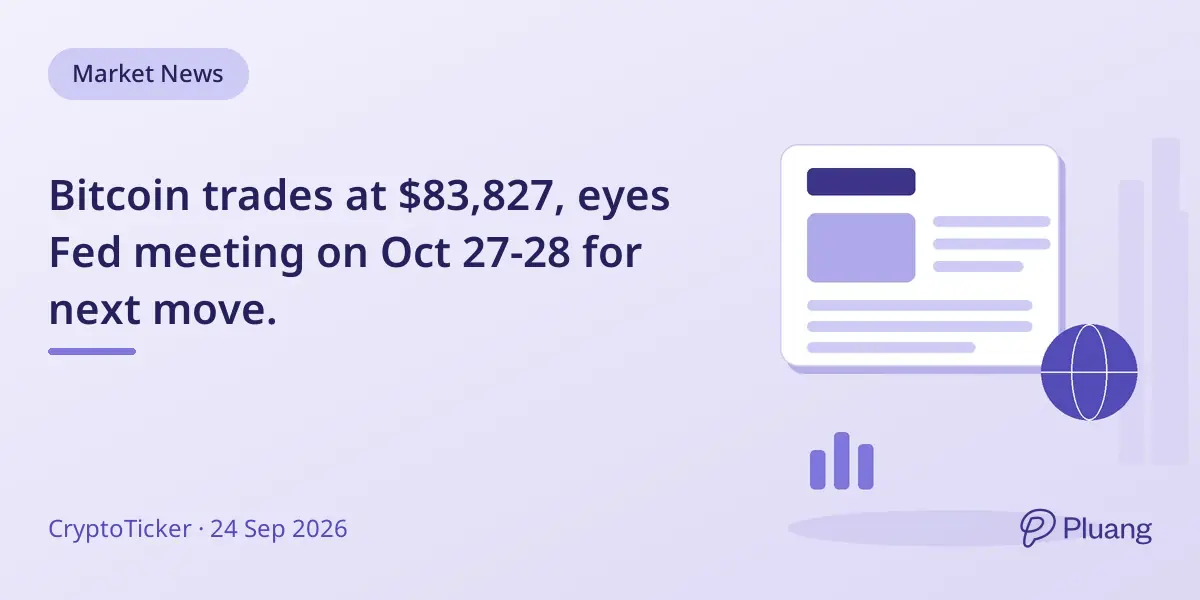 Bitcoin trades at $83,827, eyes Fed meeting on Oct 27-28 for next move.