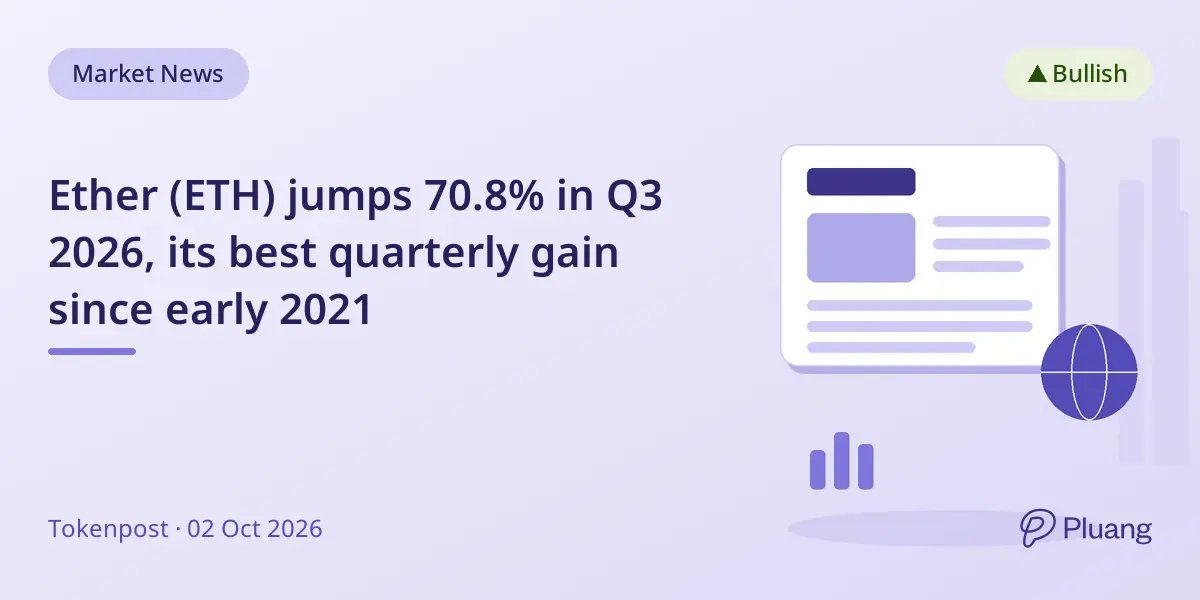 Ether (ETH) jumps 70.8% in Q3 2026, its best quarterly gain since early 2021