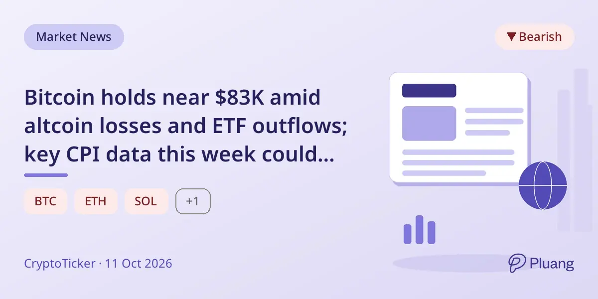 Bitcoin holds near $83K amid altcoin losses and ETF outflows; key CPI data this week could shift market direction.
