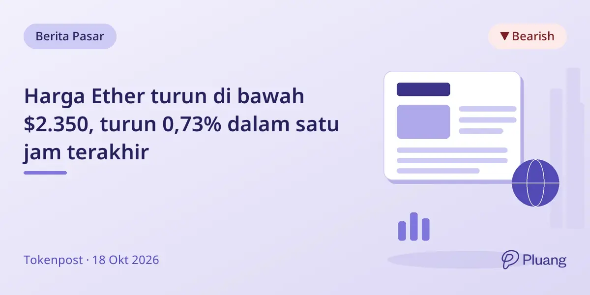 Harga Ether turun di bawah $2.350, turun 0,73% dalam satu jam terakhir