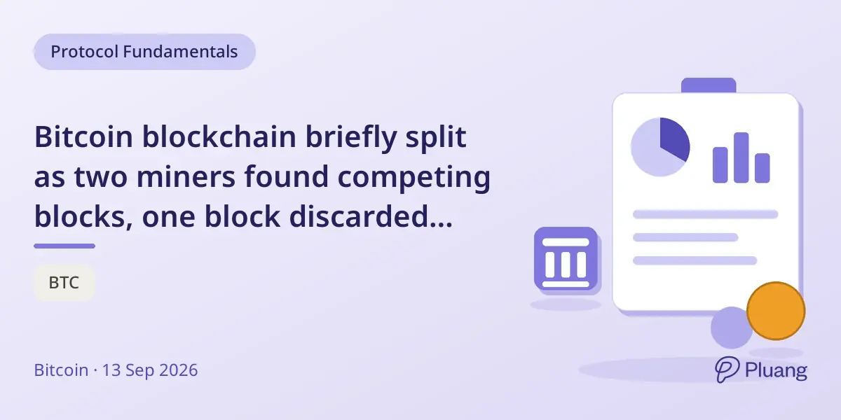 Bitcoin blockchain briefly split as two miners found competing blocks, one block discarded after race.