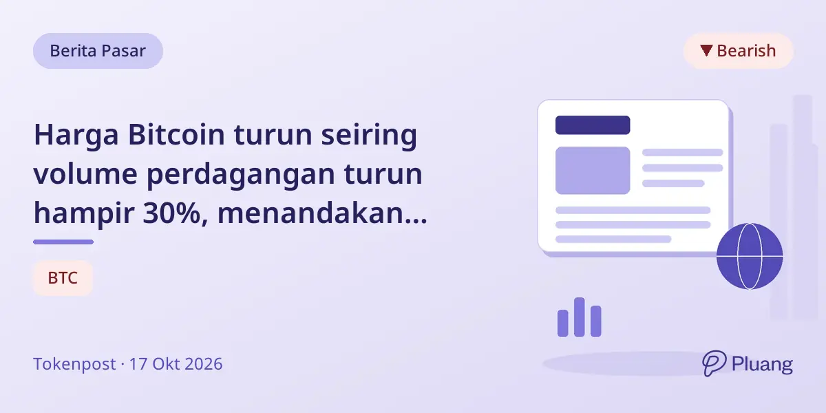 Harga Bitcoin turun seiring volume perdagangan turun hampir 30%, menandakan sentimen investor yang hati-hati.