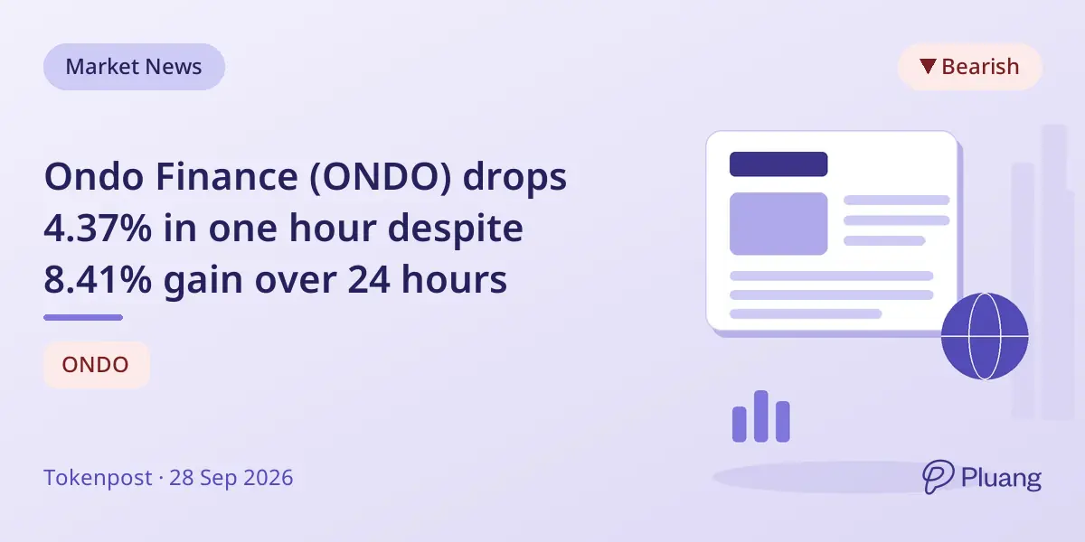 Ondo Finance (ONDO) drops 4.37% in one hour despite 8.41% gain over 24 hours