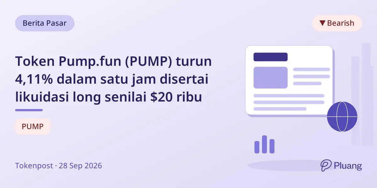 Token Pump.fun (PUMP) turun 4,11% dalam satu jam disertai likuidasi long senilai $20 ribu