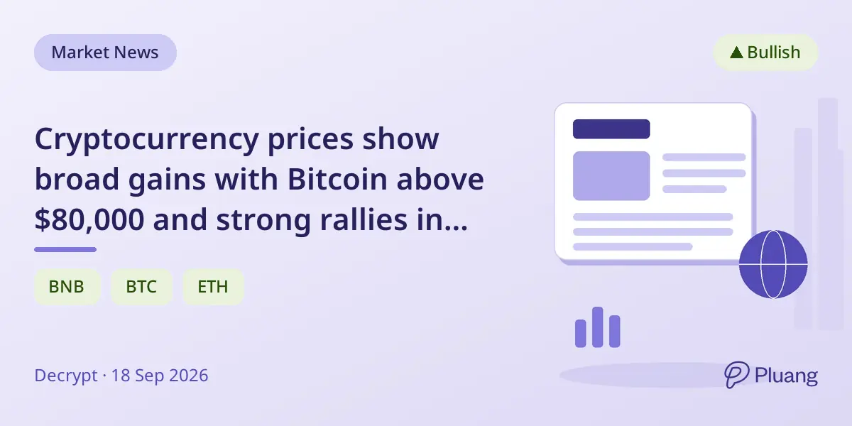 Cryptocurrency prices show broad gains with Bitcoin above $80,000 and strong rallies in altcoins like NEAR and UNI.