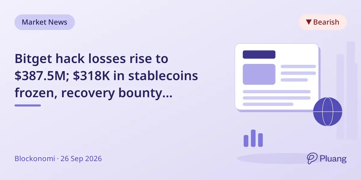 Bitget hack losses rise to $387.5M; $318K in stablecoins frozen, recovery bounty launched