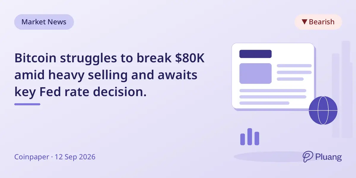 Bitcoin struggles to break $80K amid heavy selling and awaits key Fed rate decision.