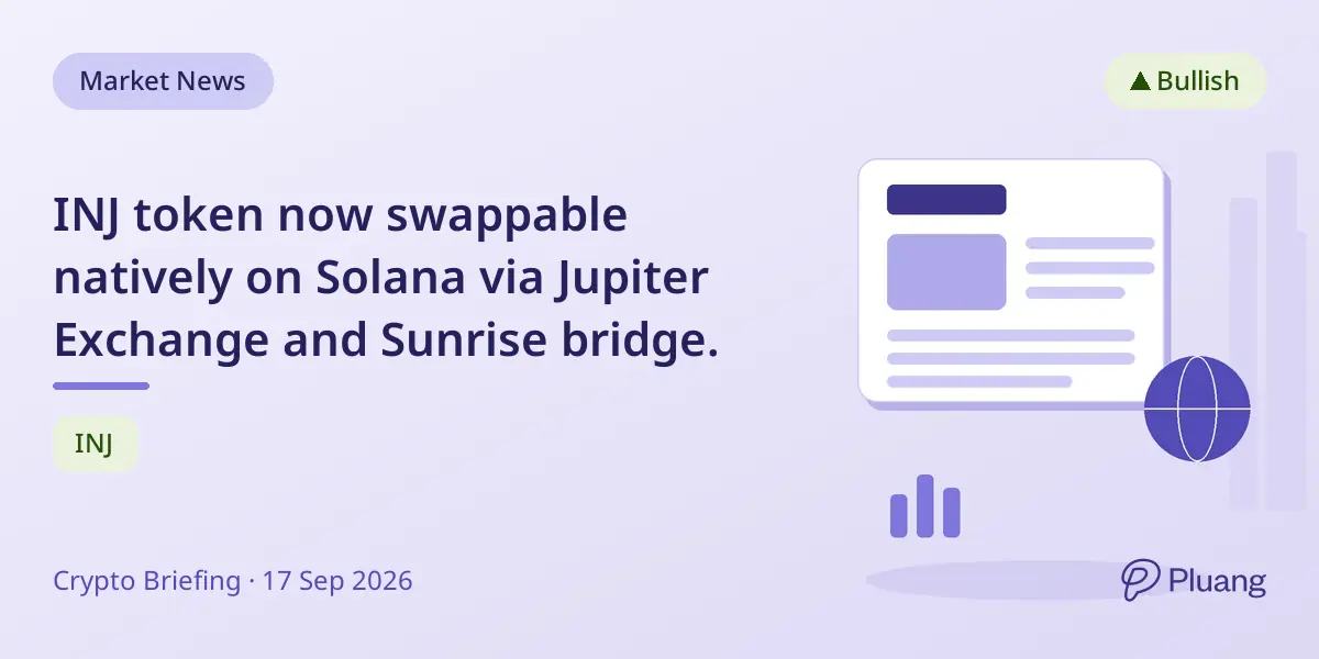 INJ token now swappable natively on Solana via Jupiter Exchange and Sunrise bridge.