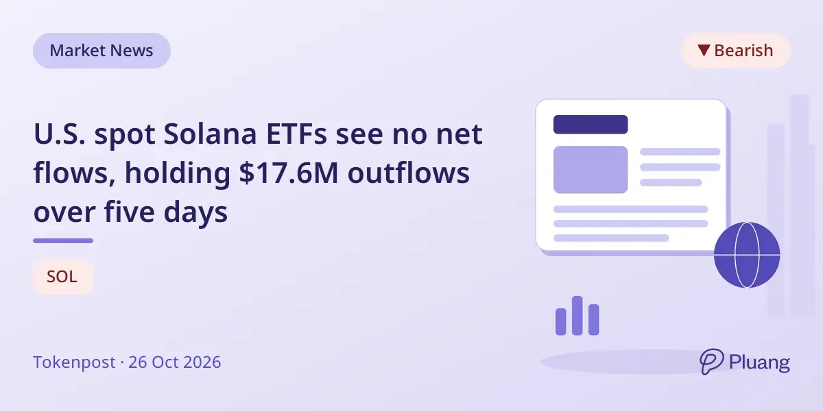 U.S. spot Solana ETFs see no net flows, holding $17.6M outflows over five days